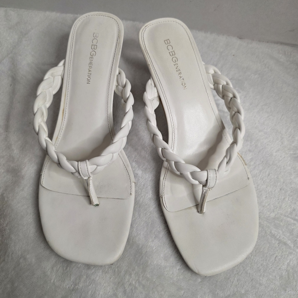 Bcbgeneration White Slide Sandals With Braided St… - image 5